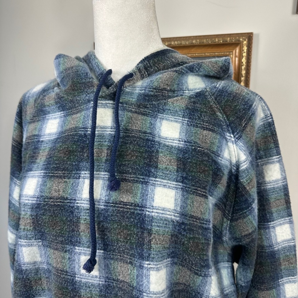 Vintage Blue Plaid Flannel Hoodie Sweatshirt - SIZE L Fall Winter - Picture 3 of 6